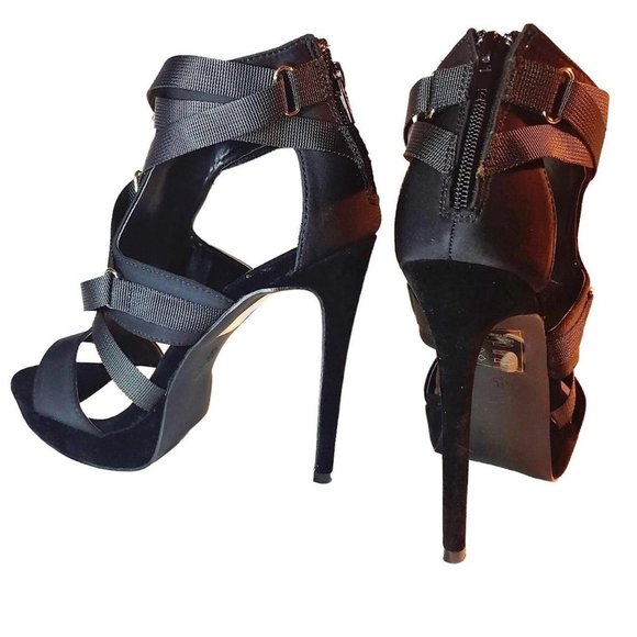 Black Strappy Stiletto Heels - Picture 2 of 3